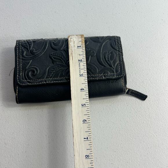 BOC Born Concept Wallet Clutch Womens Blue Tooled Leather Floral Multipockets - Picture 3 of 9